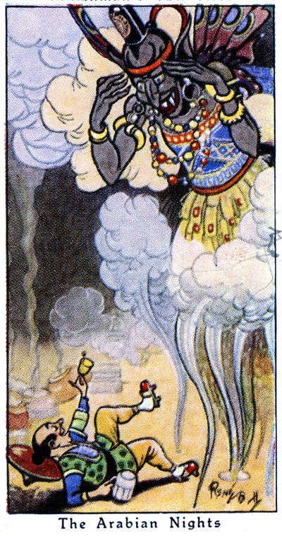 Aladdin and the Genie by René Bull